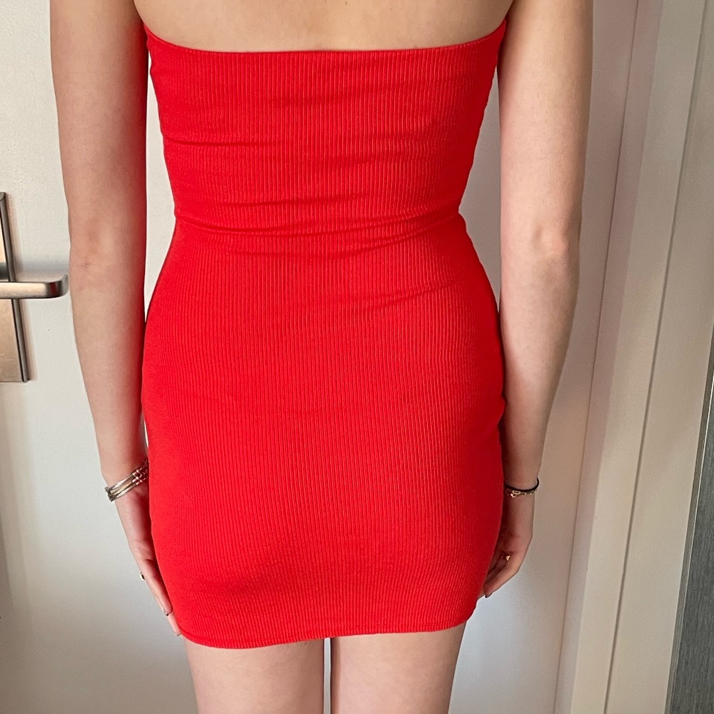 Better be red stretchy strapless dress with silver detail - Picture 2 of 5
